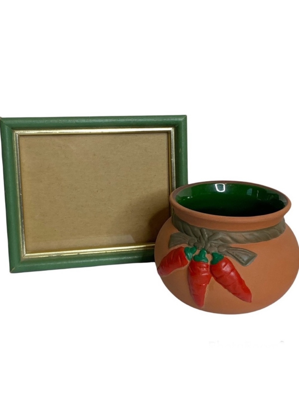 Ceramic Chili Pepper Bowl with Green Picture Frame Set Farmhouse Home Decor